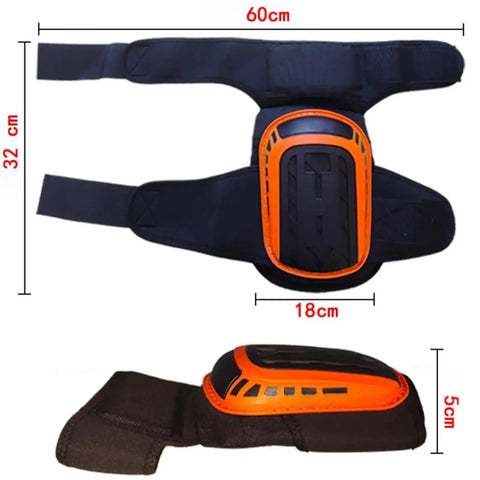 Two Piece Heavy Duty Knee Pads Featuring Thick Gel Cushion And Secure Non Slip Straps Engineered For Flooring Construction And Gardening Delivers Built To Hustle Comfort In Vibrant Orange, side view.