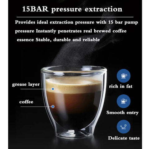 All In One Fully Automatic Coffee And Espresso Machine With Built In Grinder For Home Barista Setup, espresso in glass cup
