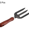 10.6 Inch Three Tine Hand Gardening Fork Set Of Three for Weeding Transplanting Loosening Soil Durable Carbon Steel Wooden Handle