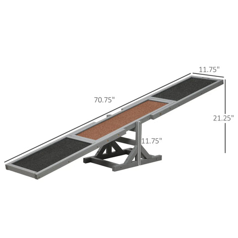 Wooden Dog Agility Seesaw For Training And Exercise, Outdoor Ready Platform Run Toy with high traction, 71x12x12 inches, gray