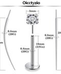 Titanium Threadless Flat Back 20G Jewelry For Women Earrings Nose Ring 10mm Bar Length 3mm Cubic Zirconia Stud For Tragus Helix Conch Cartilage Piercings Medical Grade F136 Everyday Wear, showing stud dimensions and side view.
