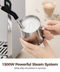 Smooth Operator Automatic Espresso Machine With Integrated Grind Distribute And Tamp Design Built In Calibrated Tamper delivers microfoam using 1500W steam system.