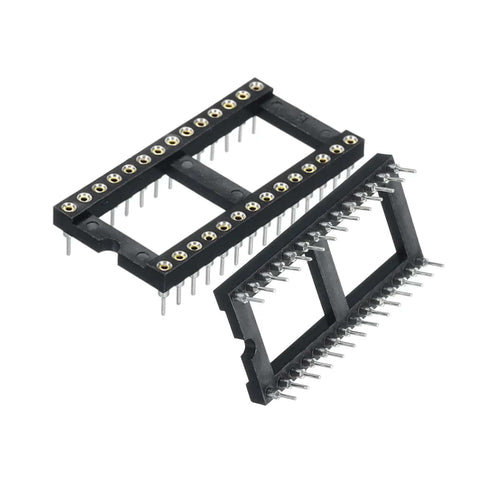 2.54mm Pitch DIP IC Socket Connector, 28 Pins, Dual Row, 15.2mm Row Pitch, Round Pins, for DIY Electronics, two sockets displayed