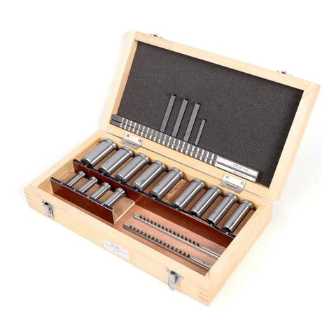 22-Piece Keyway Broach Set In Fitted Box Pro Grade Heavy Duty Metric Size Broaching Cutter Kit displayed in wooden box