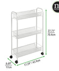 Rolling Steel Utility Cart On Wheels With Three Shelves For Laundry Room Mudroom Garage And Bathroom Organization Holds Detergents Hand Soap Laundry Pods And Cleaning Supplies In Light Gray with dimensions