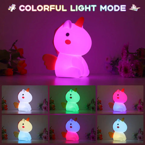 Unicorn Night Light For Kids With Dimmable Multi Color Glow Rechargeable Silicone Unicorn Lamp in colorful mode display