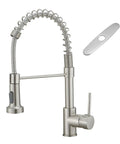 Built Tight Single Handle Pull Down Kitchen Faucet With Brushed Nickel Stainless Steel Finish And Broad Deck Plate with pullout spray.