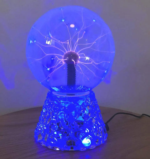 Blue plasma ball on decorative base for Extra Large Electric Warming Tray With 3 Temperature Settings, touch-responsive light show.