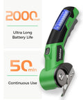 Cordless Cardboard Cutter With Rechargeable 4V Motor electric box cutter with LED light and two blades, 2000mAh, 50 min runtime.