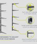Heavy Duty Wood And Lumber Wall Storage Rack With 480 Lb Capacity Steel Mounted Three Tier Shelf adjustable arm details