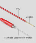 Close-up of red 4mm Banana Plug Test Leads Kit with wire piercing probes, PVC insulation, copper wire, and stainless steel tip.
