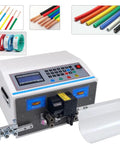 Pro Grade High Efficiency Wire Stripping Machine For 32 To 12 AWG Copper Wires Auto Cut Tool, shown with wire samples