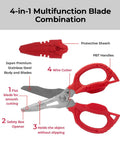 Heavy Duty 6.3 Inch Utility Scissors with 4 in 1 Blade System, red PBT handles, protective sheath, stainless steel blades