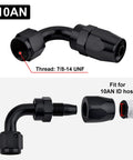 10AN 90 Degree Swivel Hose End Fitting for CPE Braided Hose Black 7/8-14 UNF Aluminum 6061-T6 with threaded end and connection