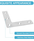 8 Pack L Shaped Corner Brackets Stainless Steel 3.23 X 3.23 Inch with 5 holes, smooth rounded corners, 90 degree mending plate