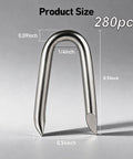 Close-up of galvanized U-shaped nail with size dimensions, part of 280 Piece Galvanized Steel Fence Staples Set For Wire Mesh And Woven Fencing, Heavy Duty U Shaped Nails With Storage Box For Garden, Farm, And Home Fence Repairs