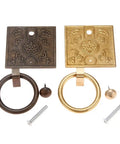 Two Pack Antique Bronze Brass Cabinet Door Handle Set For Cupboard And Drawer Drop Ring Pulls Chinese Style Vintage Hardware