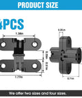 Invisible Cabinet Door Hinges 180 Degree Sweep Hidden Cross Hinge 4 Pack For Frameless Furniture No Sweat Setup Smooth Rotation dimensions infographic