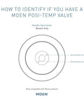 Diagram showing Moen Posi-Temp valve identification for Dartmoor Shower System With Rain Showerhead Brushed Nickel Finish Valve Not Included