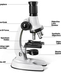 Awesome Kids Microscope Kit With 67 Pieces For Real Science Fun From 100X To 1200X, Includes 12 Prepared Slides, 45 Blank Slides, 5 Cover Slides, Plastic Tweezers, Dropper, 4 Collection Bottles, Culture Dish, Storage Box And More STEM Gear, black microscope close-up