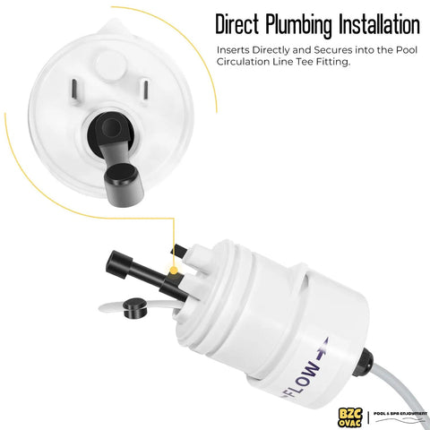 Three In One Tri Sensor Assembly With Attached Cable For AutoPilot Pool Pilot Salt Chlorinator Systems Keeps Salt Level Water Flow And Temperature In Check For Smooth Chlorination And Peak Efficiency. white plastic sensor assembly with cable, direct plumbing installation