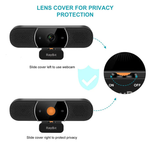 Game Changing 3 In 1 Webcam With 2K HD Autofocus And Noise Cancelling Mic Plus Crisp Stereo Speaker showing privacy cover mechanism.