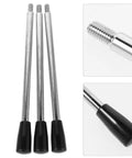 Three Piece M8 X 200 Millimeter Drill Press Handle Kit With Built Tough Phenolic Knobs And Ergonomic Crank For Bench Drill Machines Runs Smooth For Shop Work Essentials - silver drill press handles with black phenolic knobs.