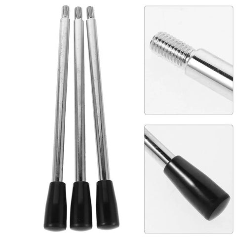 Three Piece M8 X 200 Millimeter Drill Press Handle Kit With Built Tough Phenolic Knobs And Ergonomic Crank For Bench Drill Machines Runs Smooth For Shop Work Essentials - silver drill press handles with black phenolic knobs.