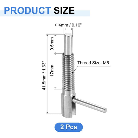 Tough As Nails 2 Piece Retractable Indexing Plunger Pin M6 Thread with dimensions 41.5mm x 23mm and 9.5mm pin diameter.