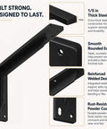 20 Inch Beefy Heavy Duty L Shelf Brackets Black Built From One Fifth Inch Cold Rolled Steel With Solid Welds For Ultra Stable Shelving, Perfect For Wood Metal Or Any Board Materials, Industrial Grade Support For Heavy Loads. Black 20-inch welded steel L bracket with 1/5-inch thick steel and rounded edges