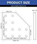 Technical drawing showing dimensions of 8 Pack 2040 Aluminum Extrusion L Bracket Joint Plate Corner 12 Hole V Slot Hardware.