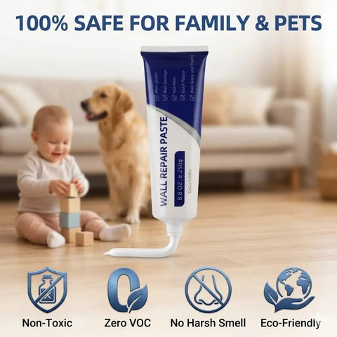 Mega All In One Drywall Repair Kit 500g Spackle Paste With Scrapers And Sandpaper shown safe for pets and children