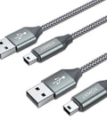 Mini USB Cable 2 Pack 3.3ft USB 2.0 Type A Male To Mini B Charging Cord For Cameras, Dash Cams, MP3 Players, GPS Receivers, Garmin Nuvi, PS3 Controllers, And Other Mini B Port Devices, braided gray