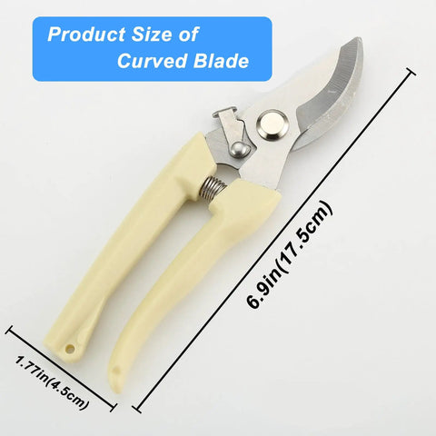 Two Piece Professional Pruning Shears Set With Bypass Pruner And Straight Blade Garden Scissors, beige handle, 6.9in length