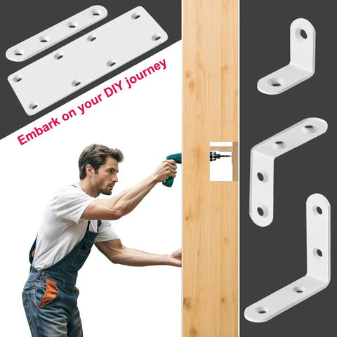 16 Piece Beefy White 2.5 Inch L Brackets For Wood Shelves, Heavy Duty Stainless Steel Corner Braces With Screws in use on wood.