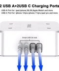 Knockout Ten Foot Extension Cord With Eight Separate Outlets And Four Fast USB Charging Ports Including Two USB C Plugs Compact Three Sided Surge Protector Power Strip for Home Office.