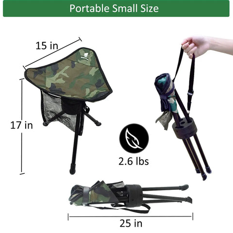 Portable Camping Swivel Folding Stool With 360 Degree Rotation Lightweight Tripod Chair in compact folded position