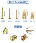 Heavy Duty Gold Self Drilling Drywall Anchors With Screws 160 Piece Kit sizes and details for various screw types.