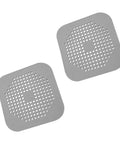 Square Shower Drain Cover 5.7 Inch TPR Silicone Hair Catcher Filter Two Pack Grey Bath Floor Protector Easy Clean Design.
