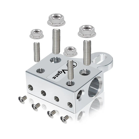 12 Way Battery Terminal Block And Bus Bar With Multi Size Connectors For Lithium Or Lead Acid Banks featuring threaded studs and connectors.