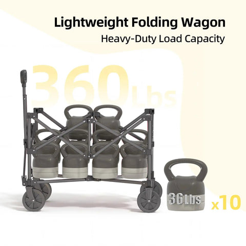 Lightweight Collapsible Wagon Cart loaded with kettlebells, showcasing heavy-duty load capacity and sturdy black frame