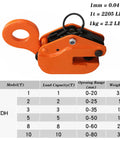 Heavy Duty 3 Ton Vertical Plate Lifting Clamps For Steel Weight Plates And Construction Sites image showing orange clamp with load capacity details.