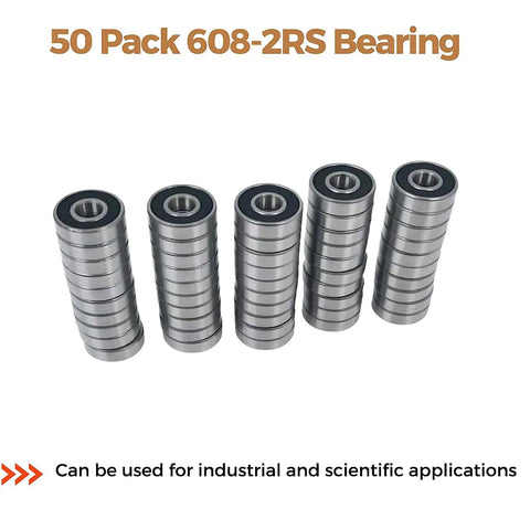 608 2RS Bearings 50 Pack 8x22x7mm Double Rubber Sealed Ball Bearings For Skateboards And Small Equipment Chrome Steel Smooth Spin Durable And Ready To Roll, stacked bearings