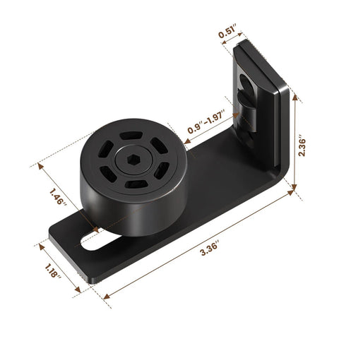 Set Of 2 Adjustable Roller Sliding Barn Door Bottom Floor Guides Wall Mounted With Flush Flat Bottom Black Fits Door Thickness 0.9 To 1.97 Inches No Slot Cutting Required Hidden Back Rollers For Smooth Quiet Operation side view with dimensions
