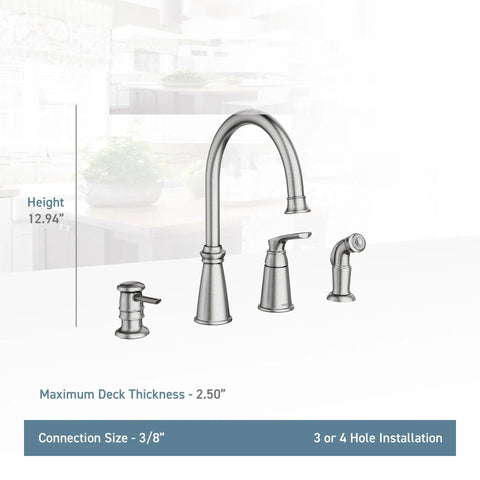 Top Shelf High Arc Kitchen Faucet With Spot Resist Stainless Finish And Smooth One Handle Design To Make Kitchen Chores An Absolute Breeze On Your Counter, showcasing height and installation details.