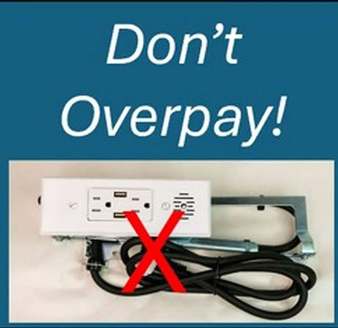 In Drawer Outlet With Cord Management Arm And USB A Ports Two 15 Amp Outlets Fits Narrow And Shallow Drawers shown with cords
