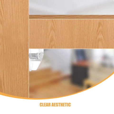 Clear Plastic Shelf Pins With Studs For No Fuss Easy Cabinet Installation 60 Pack 3mm Pegs in wooden cabinet angle view