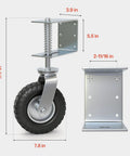 Heavy Duty Gate Wheel for Wooden or Metal Gates, 8 Inch Swivel Caster With Suspension, Spring Loaded, Flat Free Tire dimensions