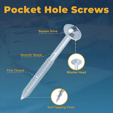 Pocket Hole Screws 1-1/4 Inch With Square Drive Size 8 Wood Screws 620 Pieces Fine Thread Washer Head Self Tapping Zinc Plated