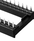 Close-up of DIP IC Socket Adapter For Solder Type 2.54mm Pitch Dual Row 28 Pin Flat Pin Connector 15.24mm Row Pitch for PCBs.